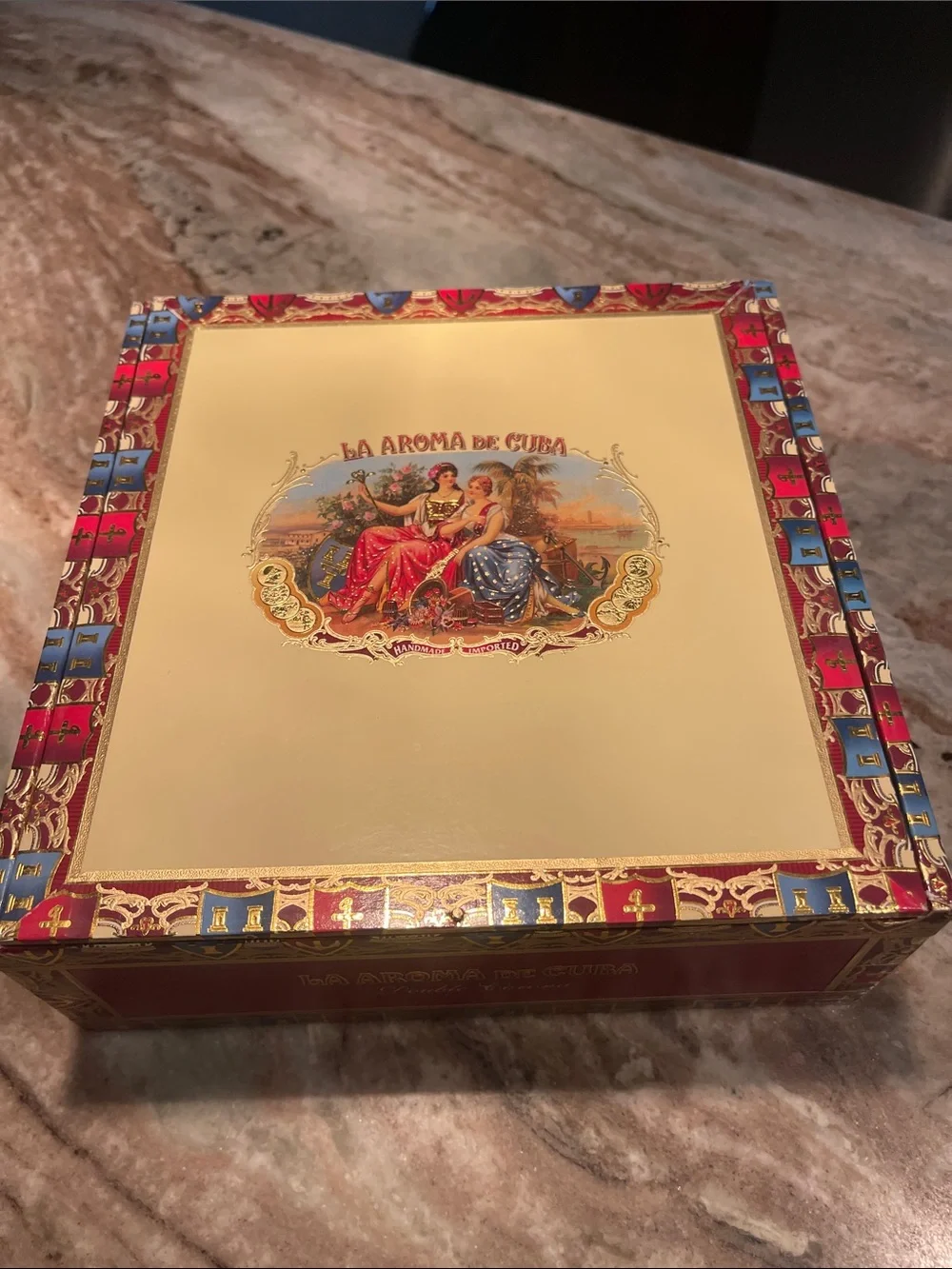 Decorative Cigar Box - Cream with Red Trim no cigars